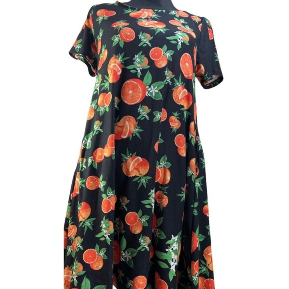 Yelete Orange Citrus Fruit Print‎ Swing T-Shirt Dress M foodie picnic tropical